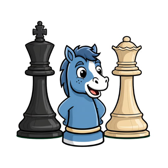 Rochi entre peças de xadrez brancas e pretas